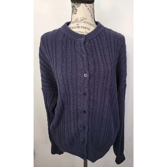 Vintage Shop Of Ireland Button Up Cardigan Sweater SizeLarge Cotton Cable Knit - Picture 2 of 9